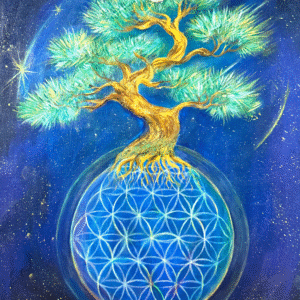 Bonsai Tree with Red Full Moon - Image 1